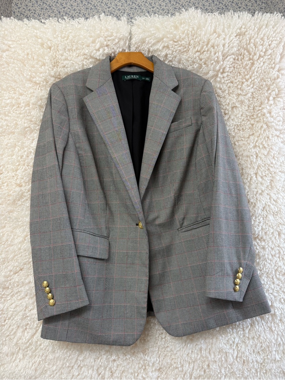 Lauren Ralph Lauren Gray Plaid Blazer with Red Windowpane